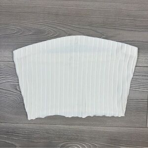 Meshki White Ribbed Strapless Tube Top Minimalist Chic Stretchy Festival Basic‎